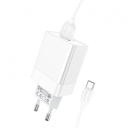 Зарядное устройство BOROFONE BA47A Mighty, 3A, белый, кабель Type-C BX19 Huiyi