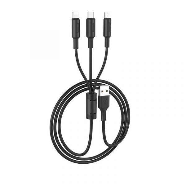 Кабель 3 в 1 Hoco X25, lightning, micro USB, USB Type-C, черный
